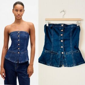 GAP Size 8 TALL denim strapless button vest in Rinsed Blue
